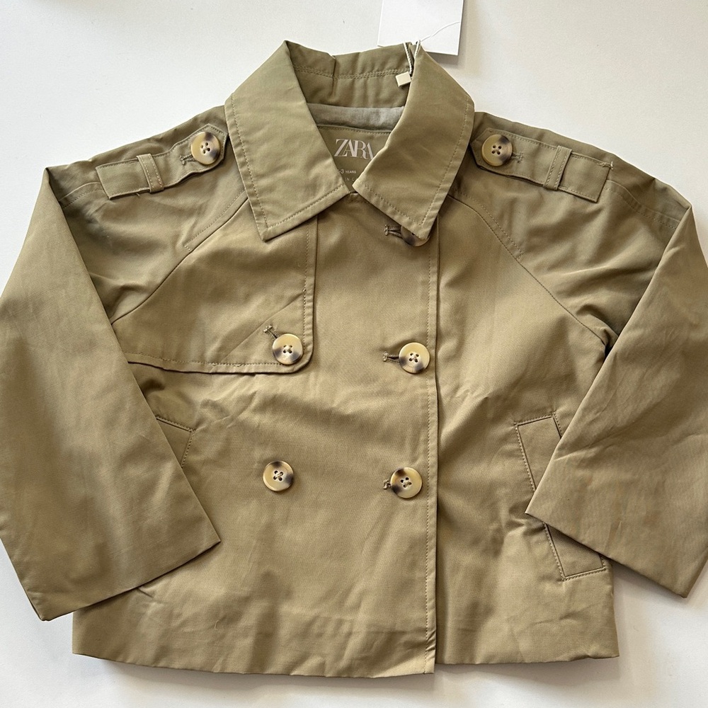 Zara Kids Khaki Double-Breasted Pea Coat